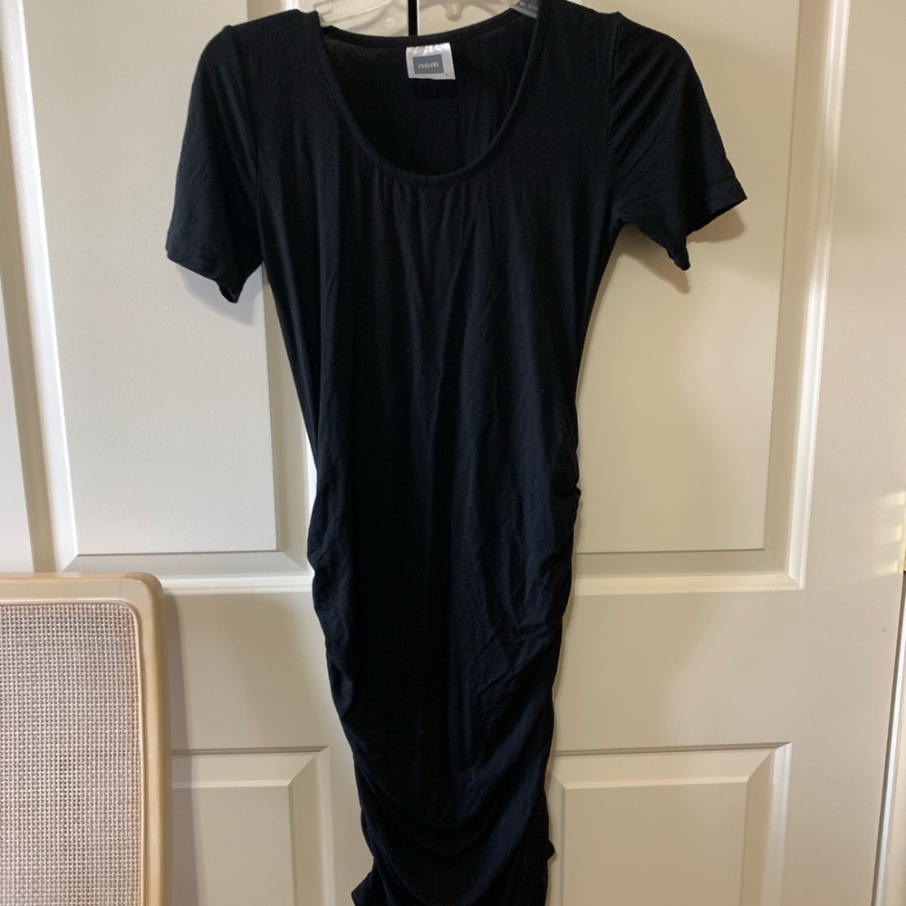 NOM ruched scoop neck black jersey maternity dress size S
